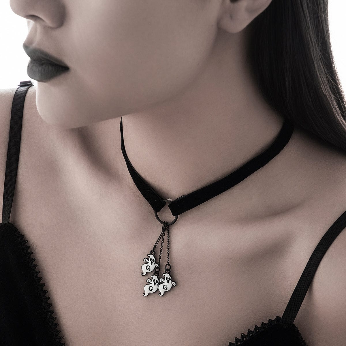 Halloween Ghost Pendant Velvet Necklace - ArtGalleryZen