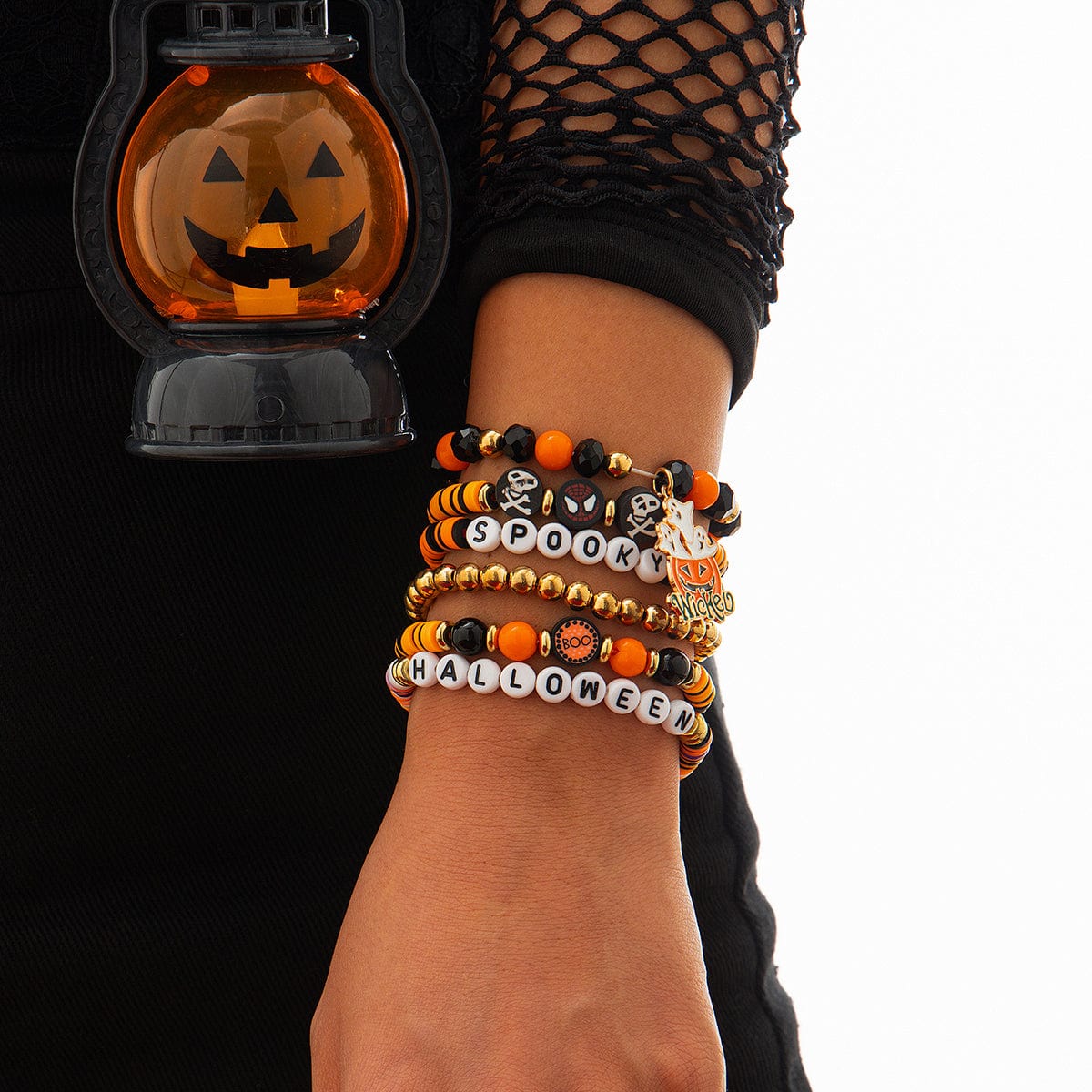 Halloween Layered Pumpkin Ghost Spider Man Charm Strench Bracelet Set - ArtGalleryZen