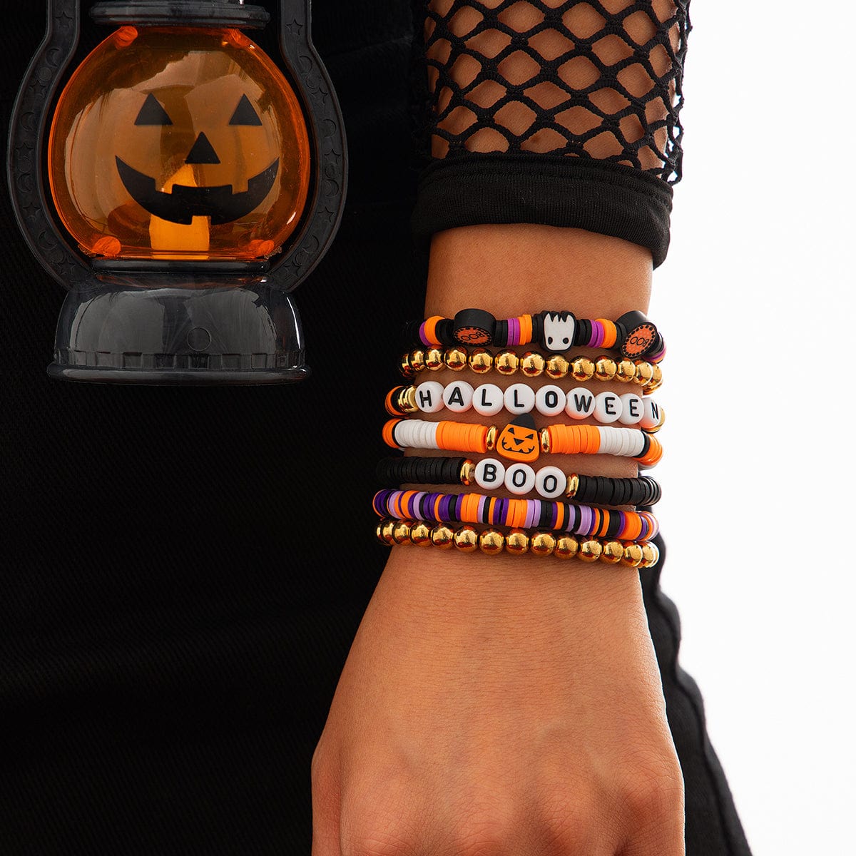 Halloween Layered Pumpkin Ghost Spider Man Charm Strench Bracelet Set - ArtGalleryZen
