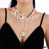 Thumbnail for Halloween Layered Spider Pendant Crystal Pearl Chain Y Necklace - ArtGalleryZen