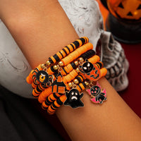 Thumbnail for Halloween Theme Layered Ghost Spider Pumpkin Kitten Charm Strench Bracelet Set - ArtGalleryZen