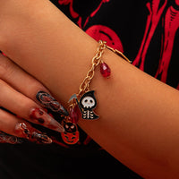 Thumbnail for Halloween Theme Pumpkin Ghost Skeleton Charm Crystal Tassel Bracelet - ArtGalleryZen