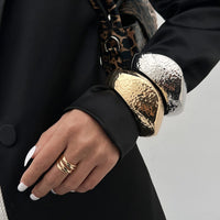 Thumbnail for Hammered Gold Silver Plated Irregular Wide Cuff Bangle Bracelet - ArtGalleryZen