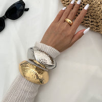 Thumbnail for Hammered Gold Silver Plated Irregular Wide Cuff Bangle Bracelet - ArtGalleryZen