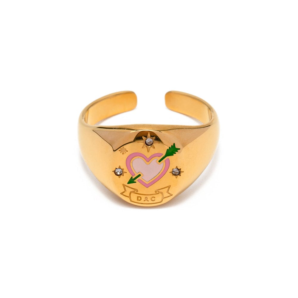 Hand Painted 24K Gold Filled Stainless Steel Arrow Heart Necklace Ring Set - ArtGalleryZen