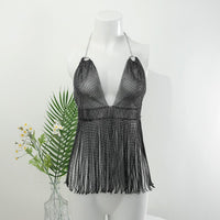 Thumbnail for Handmade Bling Rhinestone Fishnet See Through Mesh Tassel Bra - ArtGalleryZen