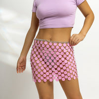 Thumbnail for Handmade Colorful Sequins Patchwork Strappy Nightclub Party Mini Skirt - ArtGalleryZen