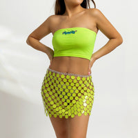 Thumbnail for Handmade Colorful Sequins Patchwork Strappy Nightclub Party Mini Skirt - ArtGalleryZen