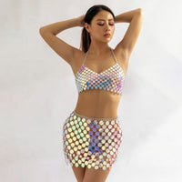 Thumbnail for Handmade Colorful Squamous Sequin Disco Skirt Bra Set - ArtGalleryZen