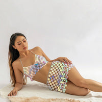 Thumbnail for Handmade Colorful Squamous Sequin Disco Skirt Bra Set - ArtGalleryZen