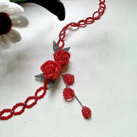 Thumbnail for Handmade Crystal Beaded Rose Petal Tassel Y Choker Necklace - ArtGalleryZen