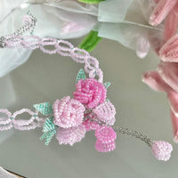 Thumbnail for Handmade Crystal Beaded Rose Petal Tassel Y Choker Necklace - ArtGalleryZen