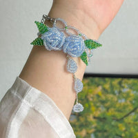 Thumbnail for Handmade Crystal Beaded Rose Petal Tassel Y Choker Necklace - ArtGalleryZen
