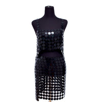 Thumbnail for Handmade Glitter Mirror Sequins Patchwork Strappy Nightclub Split Skirt - ArtGalleryZen