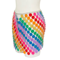 Thumbnail for Handmade Rainbow Squamous Glitter Sequins Patchwork Strappy Nightclub Party Skirt - ArtGalleryZen