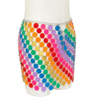 Thumbnail for Handmade Rainbow Squamous Glitter Sequins Patchwork Strappy Nightclub Party Skirt - ArtGalleryZen