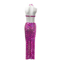 Thumbnail for Handmade Glitter Squamous Sequins Patchwork Long Dress - ArtGalleryZen