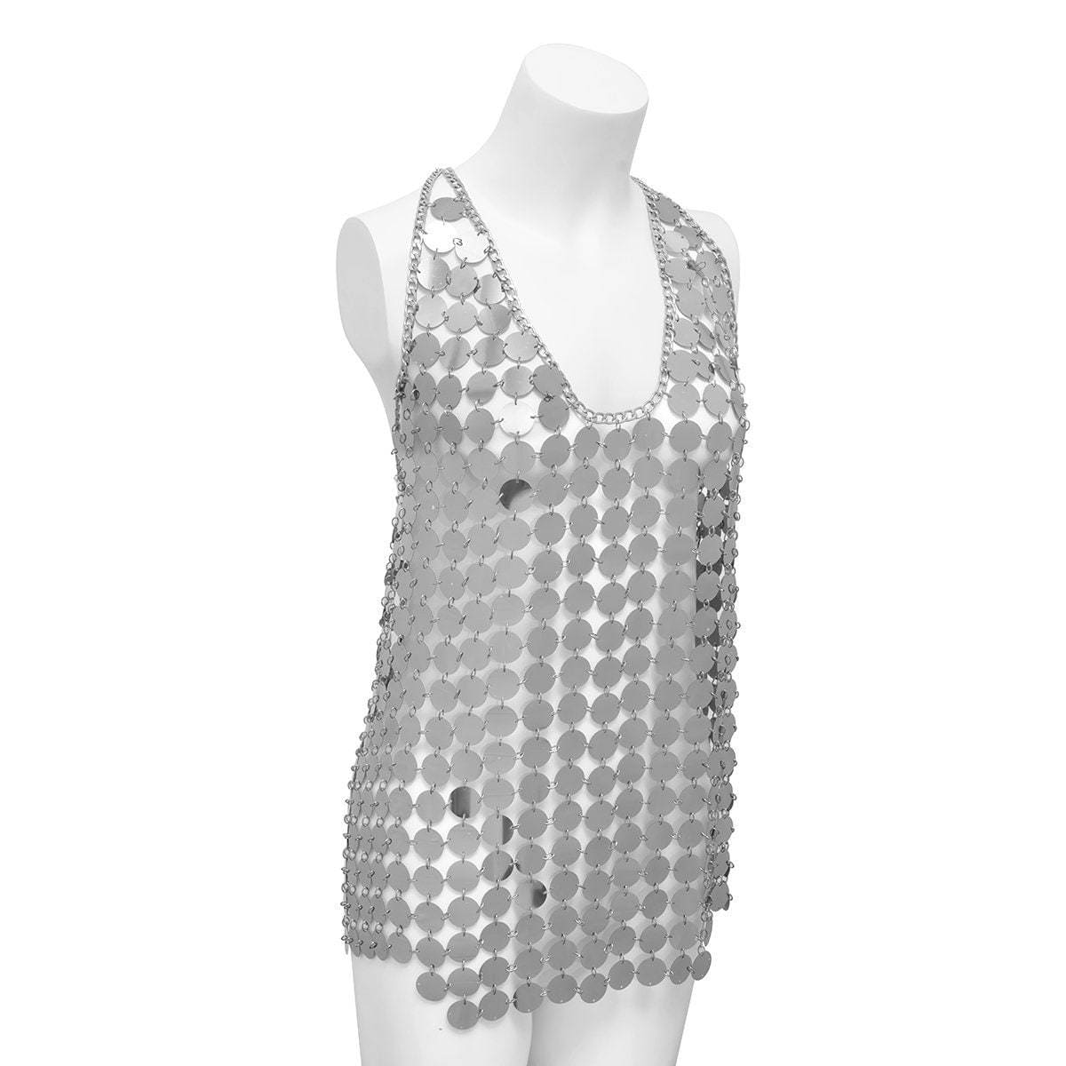 Handmade Glitter Squamous Sequins Patchwork Nightclub Party Strappy Dress - ArtGalleryZen