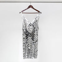 Thumbnail for Handmade Glitter Squamous Sequins Patchwork Rave Party Midi Dress - ArtGalleryZen