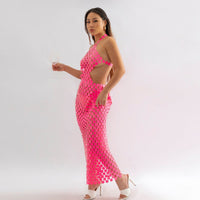 Thumbnail for Handmade Gold Silver Rose Red Glitter Strappy Mirror Sequin Dress - ArtGalleryZen