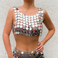 Thumbnail for Handmade Gold Silver Tone Glitter Sequins Party Tank Top - ArtGalleryZen