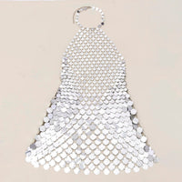 Thumbnail for Handmade Gold Silver Tone Glitter Sequins Patchwork Rave Party Mini Dress - ArtGalleryZen