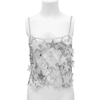 Thumbnail for Handmade Gold Silver Tone Hollow Star Sequins Sleeveless Tank Top - ArtGalleryZen