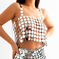 Thumbnail for Handmade Gold Silver Tone Mirror Sequins Party Tank Top - ArtGalleryZen
