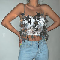 Thumbnail for Handmade Hollow Glitter Star Sequins Sleeveless Tank Top - ArtGalleryZen