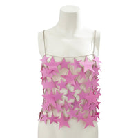 Thumbnail for Handmade Hollow Pink Black Star Sequins Sleeveless Tank Top - ArtGalleryZen