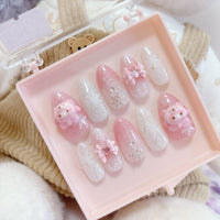 Thumbnail for Handmade My Melody Winter Snowflake 3D Press on Nails False Nail - ArtGalleryZen