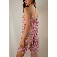 Thumbnail for Handmade Pink Black Star Sequins Patchwork Rave Party Mini Dress - ArtGalleryZen