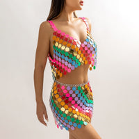 Thumbnail for Handmade Rainbow Glitter Sequins Sleeveless Tank Top - ArtGalleryZen