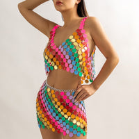 Thumbnail for Handmade Rainbow Glitter Sequins Sleeveless Tank Top - ArtGalleryZen