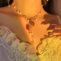 Thumbnail for Handmade Real Dried Rosebud Crystal Floral Pearl Tassel Necklace Dangle Earrings Bracelet Set - ArtGalleryZen