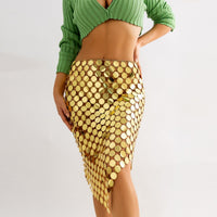 Thumbnail for Handmade Rhombic Colorful Glitter Sequins Patchwork Strappy Nightclub Party Skirt - ArtGalleryZen