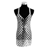 Thumbnail for Handmade squamous Sequins Patchwork Nightclub Party Dress - Sequin Tops Glitter Party Strappy Tank Top - ArtGalleryZen