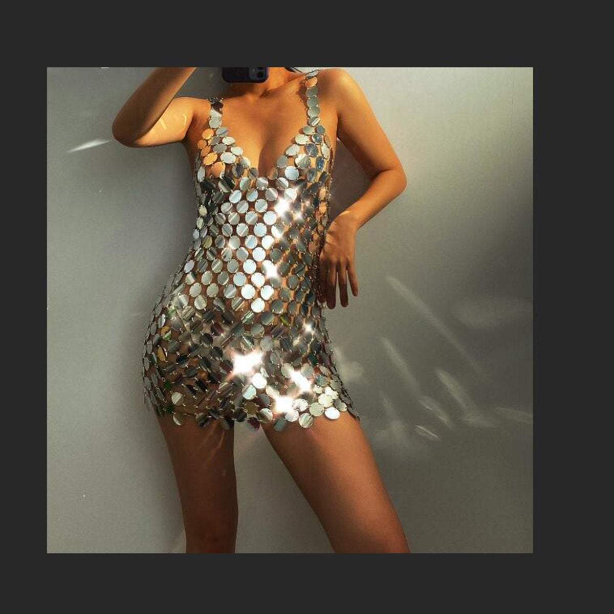 Handmade squamous Sequins Patchwork Nightclub Party Dress - Sequin Tops Glitter Party Strappy Tank Top - ArtGalleryZen
