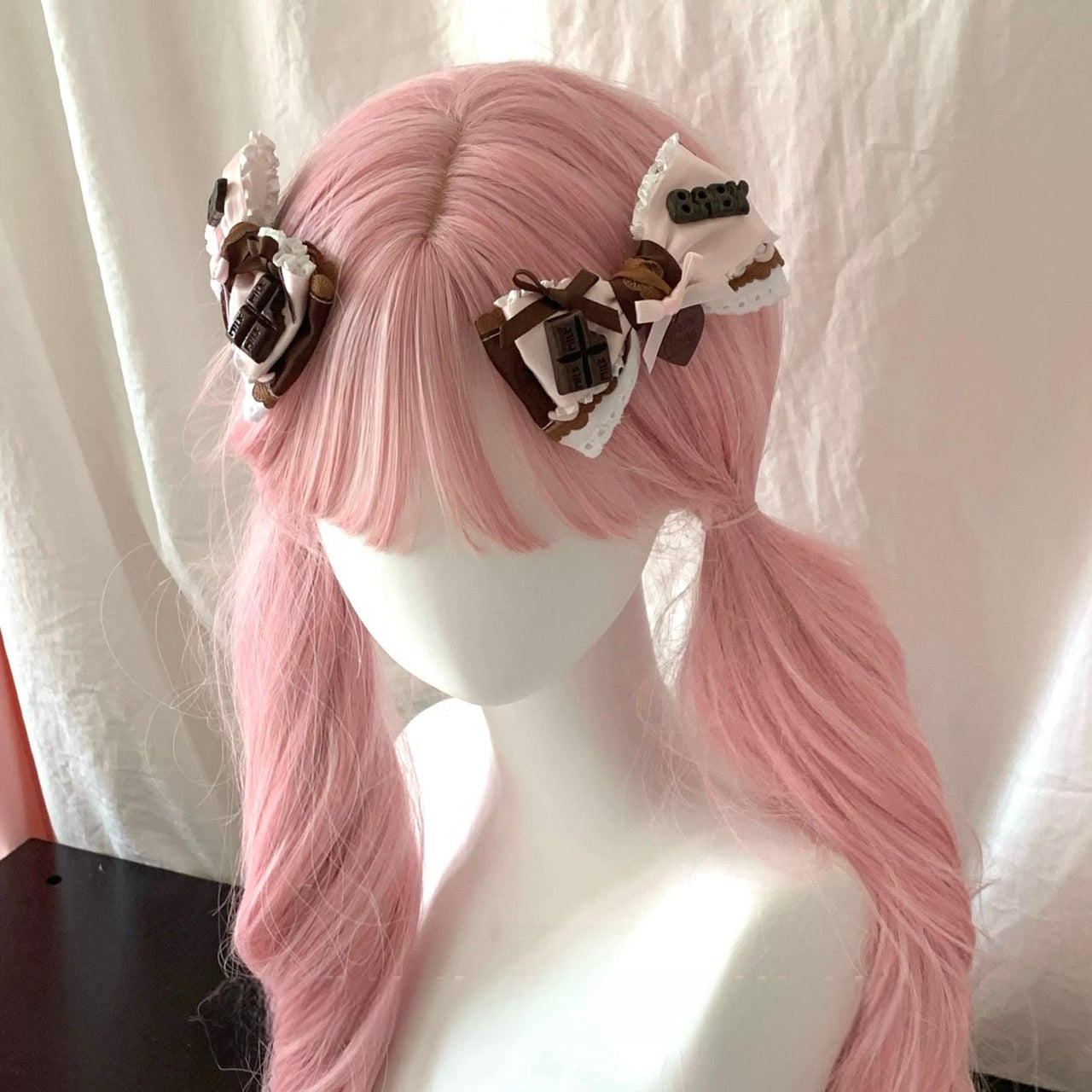Handmade Strawberry Chocolate Ribbon Bowknot Hair Clip - ArtGalleryZen