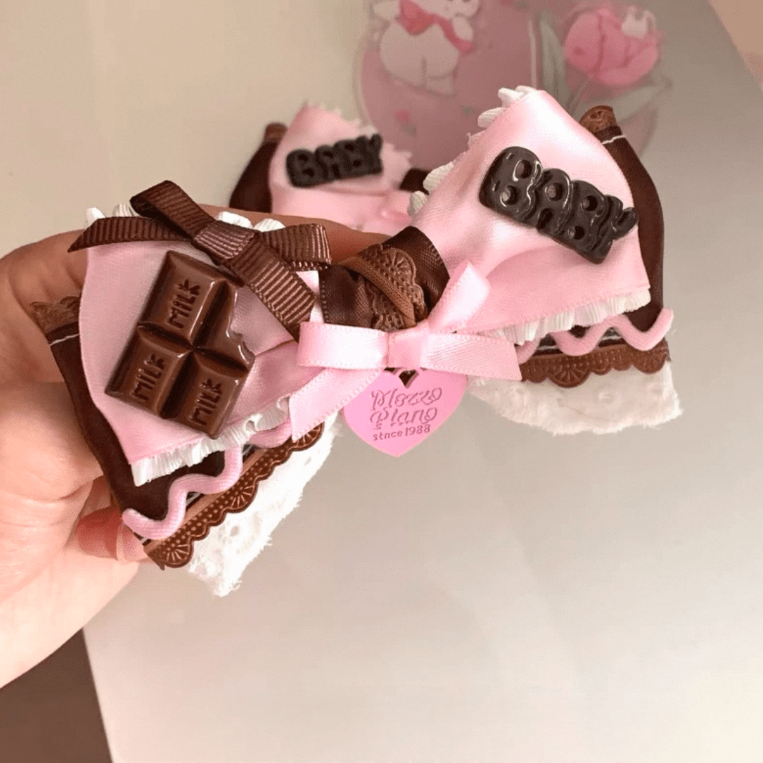 Handmade Strawberry Chocolate Ribbon Bowknot Hair Clip - ArtGalleryZen
