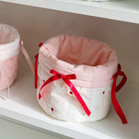 Thumbnail for Handmade Sweet Bowknot Heart Round Fabric Storage Basket - ArtGalleryZen