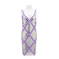 Thumbnail for Handmade Two-tone Squamous Sequins Patchwork Rave Party Midi Dress - ArtGalleryZen