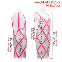 Thumbnail for Handmade Two-tone Squamous Sequins Patchwork Rave Party Midi Dress - ArtGalleryZen