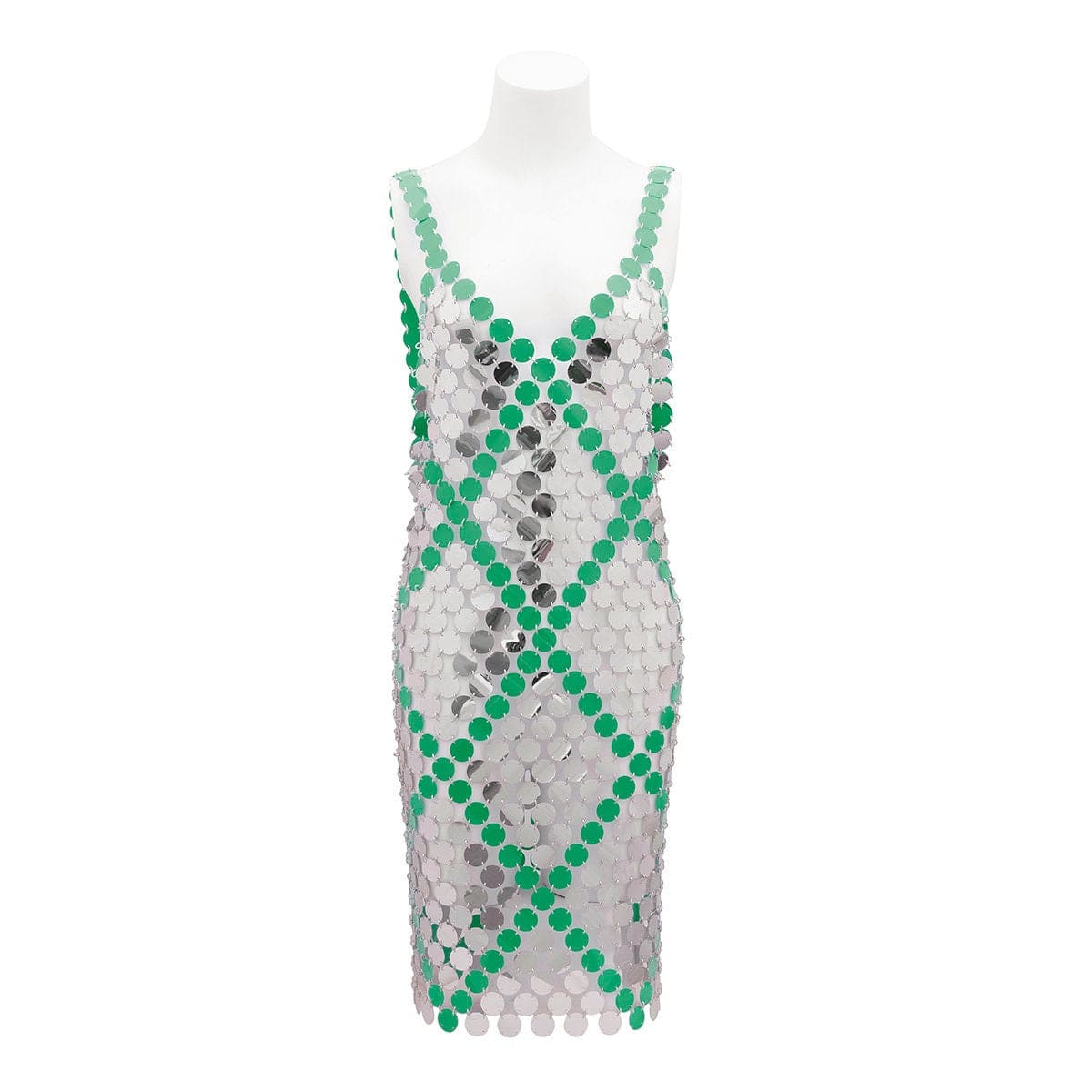 Handmade Two-tone Squamous Sequins Patchwork Rave Party Midi Dress - ArtGalleryZen