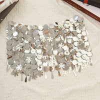 Thumbnail for Handmade White Black Sequins Tassel Patchwork Strappy Nightclub Party Mini Skirt - ArtGalleryZen