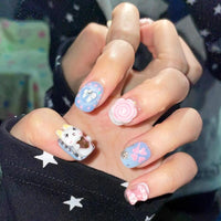 Thumbnail for Handmade Y2K Doro Cat Clover 3D Press on Nails Short False Nail - ArtGalleryZen