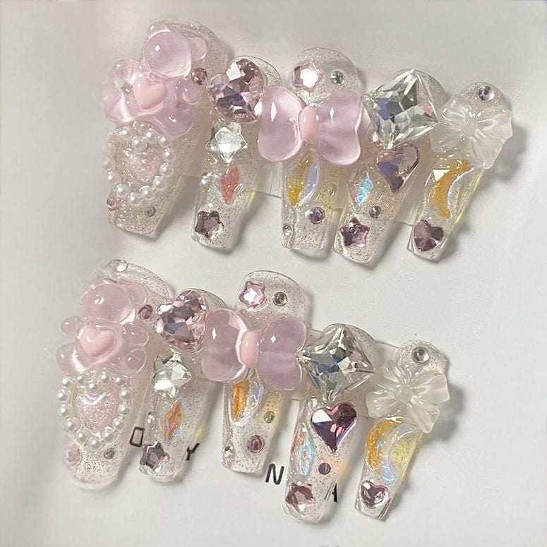 Handmade Y2K Gummy Bears Bowknot 3D Press on Nails False Nail - ArtGalleryZen