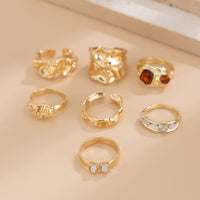 Thumbnail for Hip Hop 7pcs Crystal Inlaid Pleated Open Ring Set - ArtGalleryZen