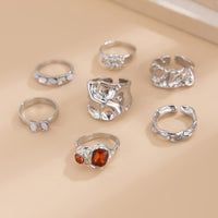 Thumbnail for Hip Hop 7pcs Crystal Inlaid Pleated Open Ring Set - ArtGalleryZen