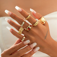 Thumbnail for Hip Hop 7pcs Crystal Inlaid Pleated Open Ring Set - ArtGalleryZen